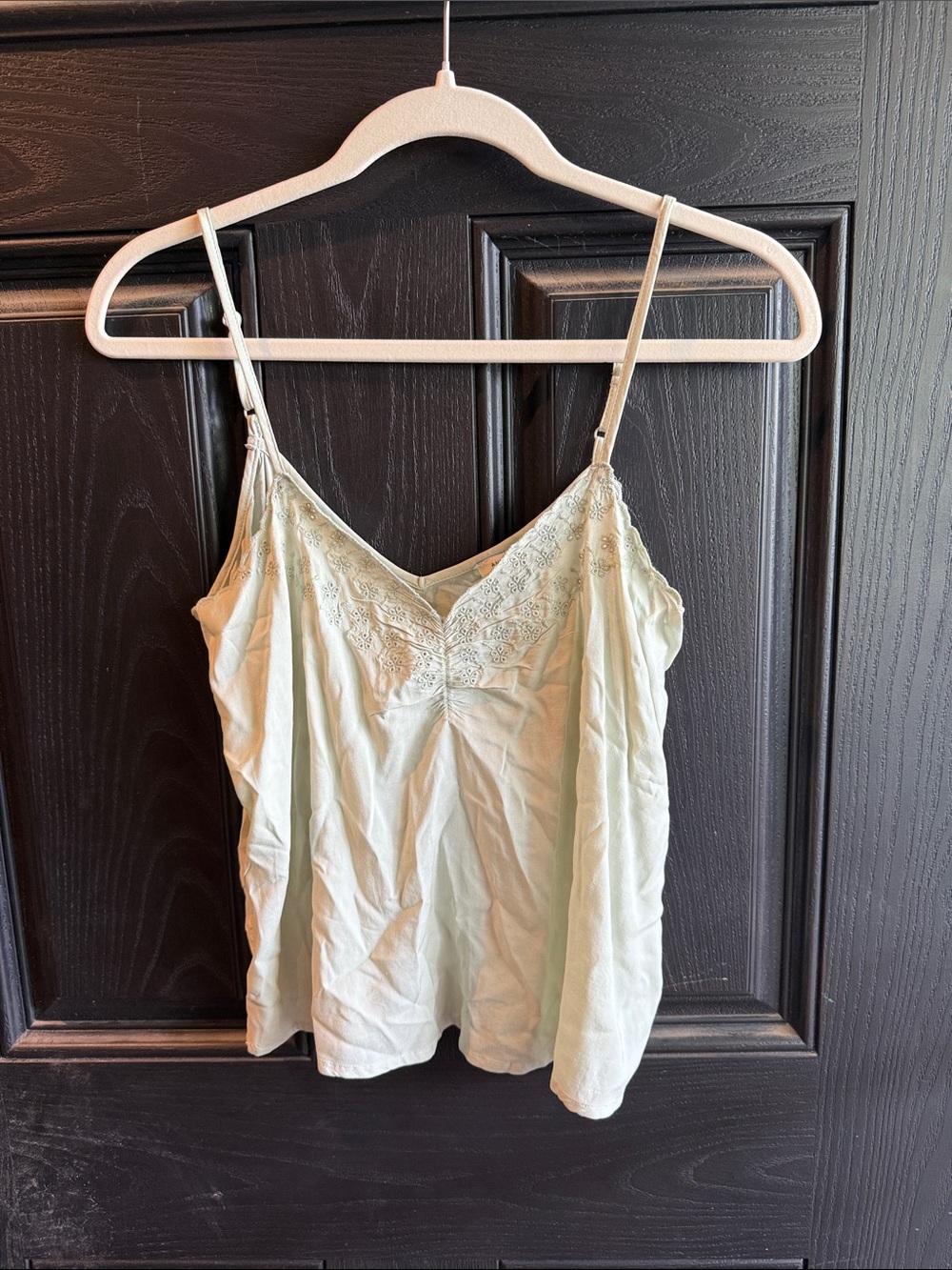 American Eagle Pale Sage Green Embroidered Spaghetti Strap Cami
